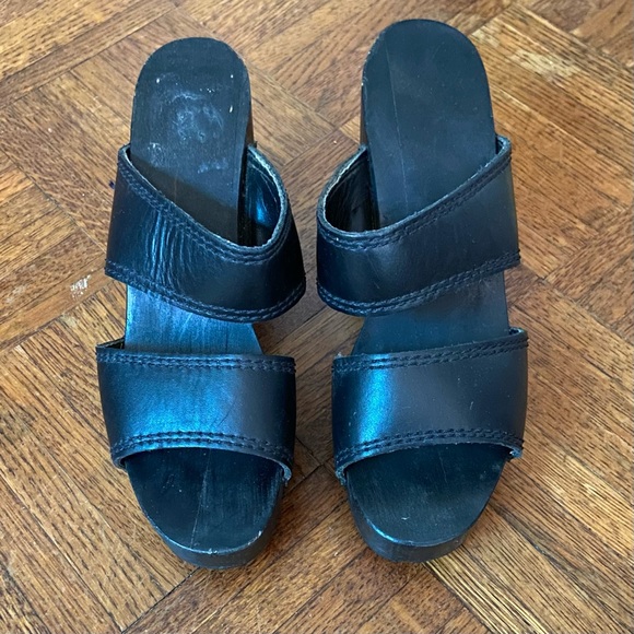 vintage 90s black platform open toe clogs slides sandals - Picture 2 of 5